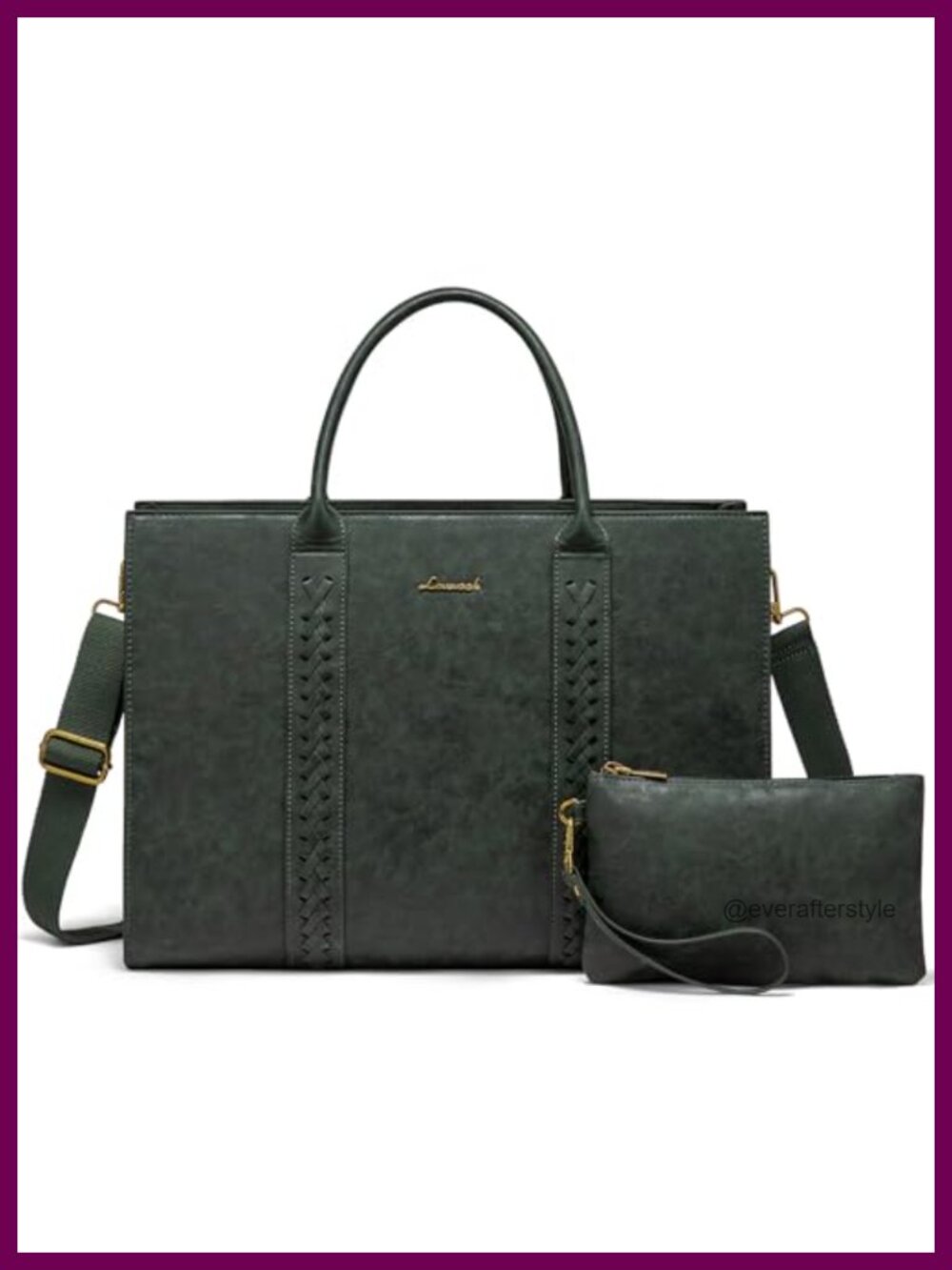 Vintage Faux Leather Laptop Tote Bag for Women 15.6 Inch Waterproof Work
